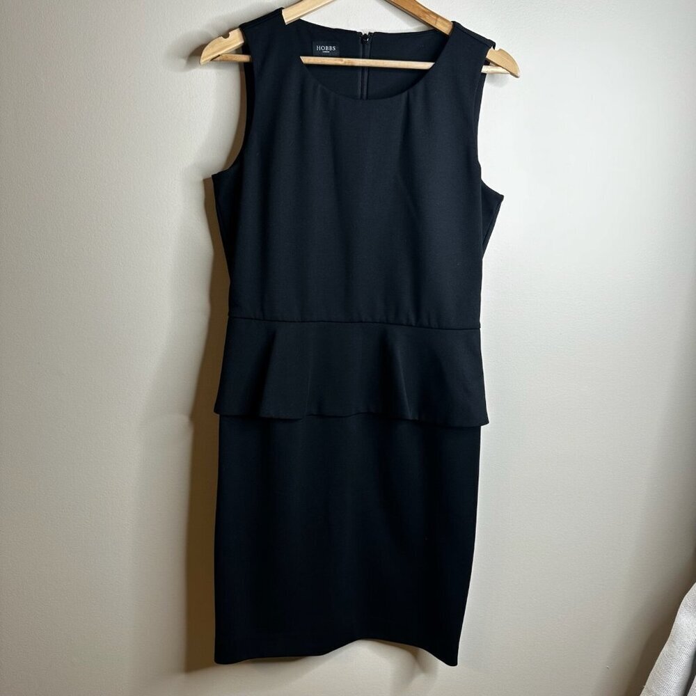 Hobbs London Dress Womens Sz 12 Black‎ Sleeveless Peplum Stretch Office